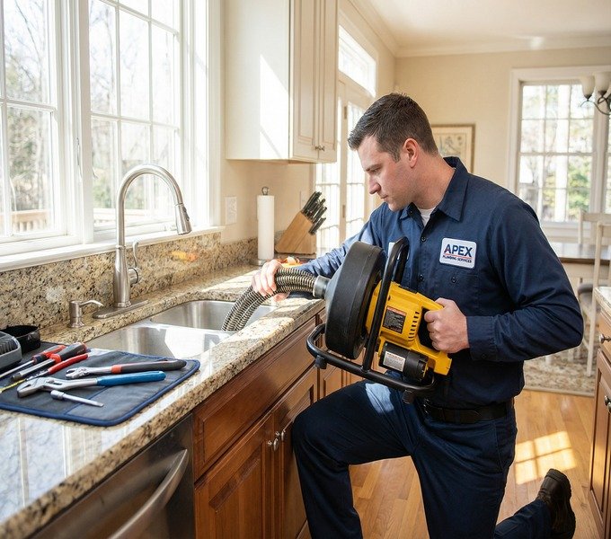 Profissional realizando desentupimento de pia de cozinha - imagem 3